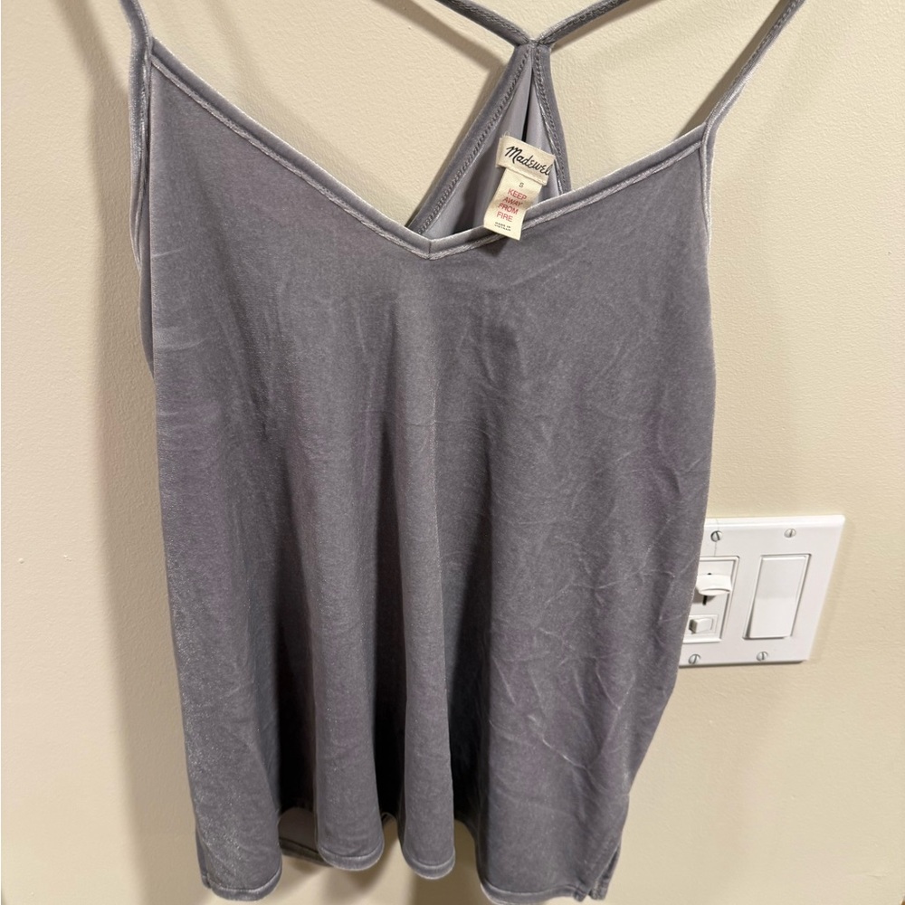Madewell Tank Top Gray Velvet Racerback V-neck Slits on Side